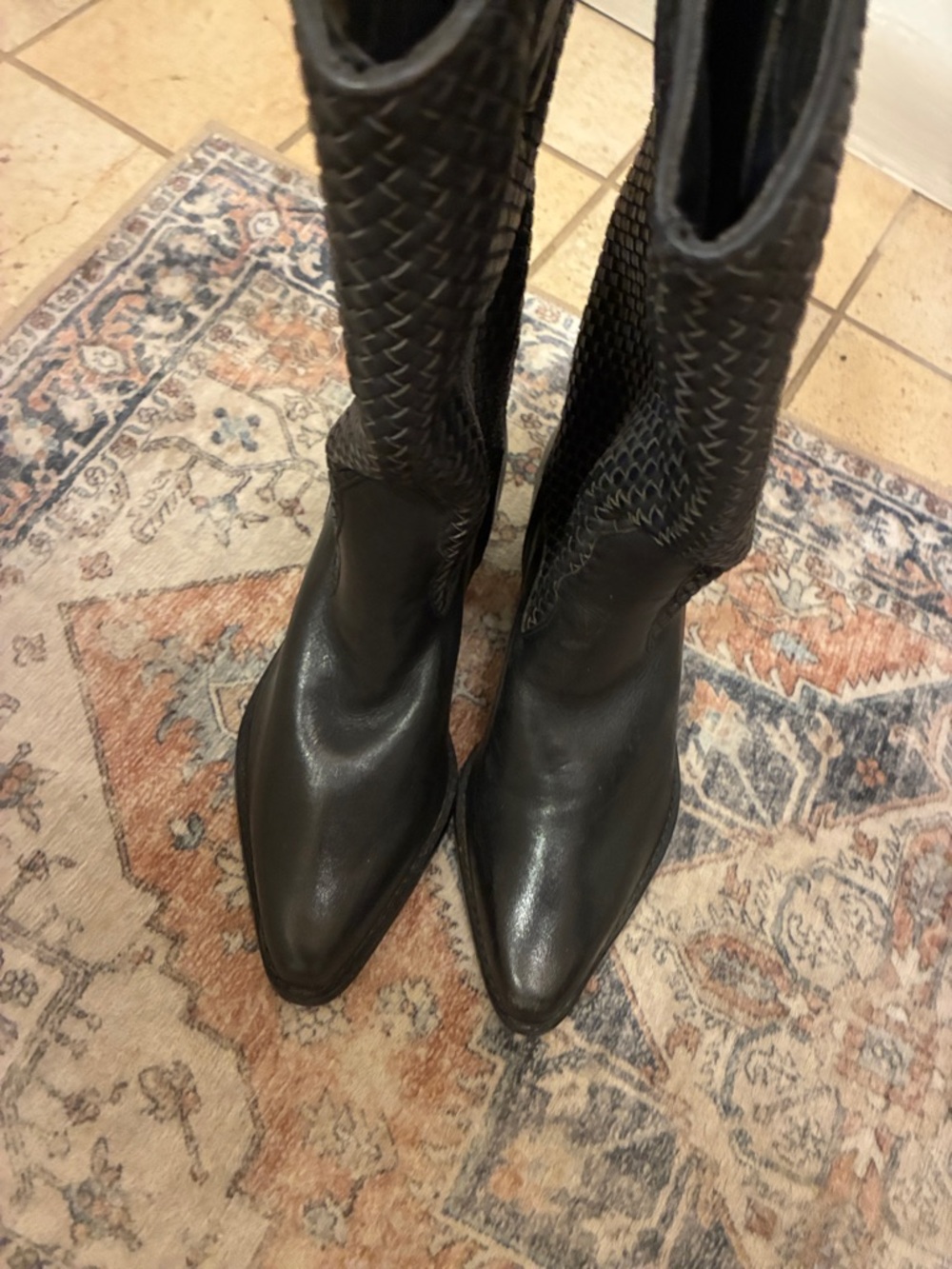 dingo Black Woven Leather Over-the-Knee Boots